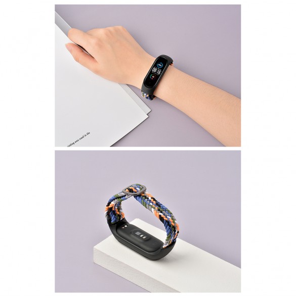 Strap Fabric Band For Xiaomi Mi Band 6/5/4/3 Braided Fabric Strap Bracelet - Svart