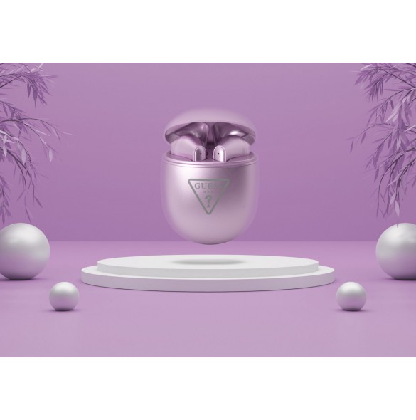 Guess True Wireless Triangle Logo BT5.2 4H Stereo Earphones Glossy Purple