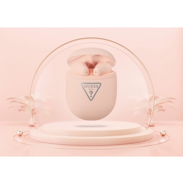 Guess True Wireless Triangle Logo BT5.2 4H Stereo Earphones Matt Pink