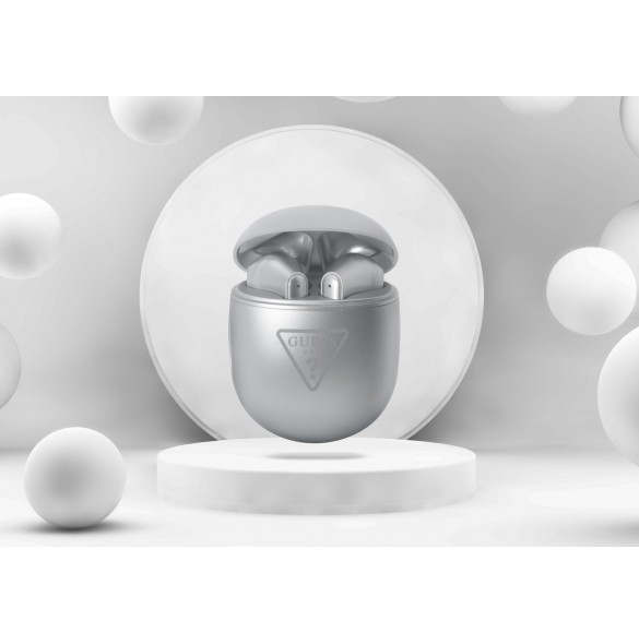 Guess True Wireless Triangle Logo BT5.2 4H Stereo Earphones Glossy Silver