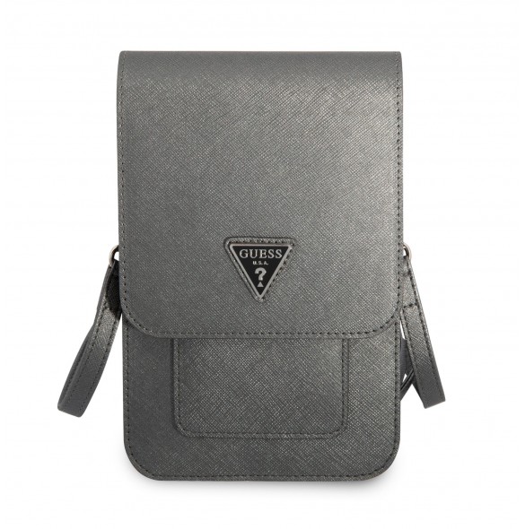 Guess PU Saffiano Triangle Logo Phone Bag Grey