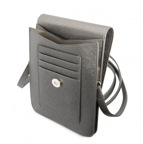 Guess PU Saffiano Triangle Logo Phone Bag Grey
