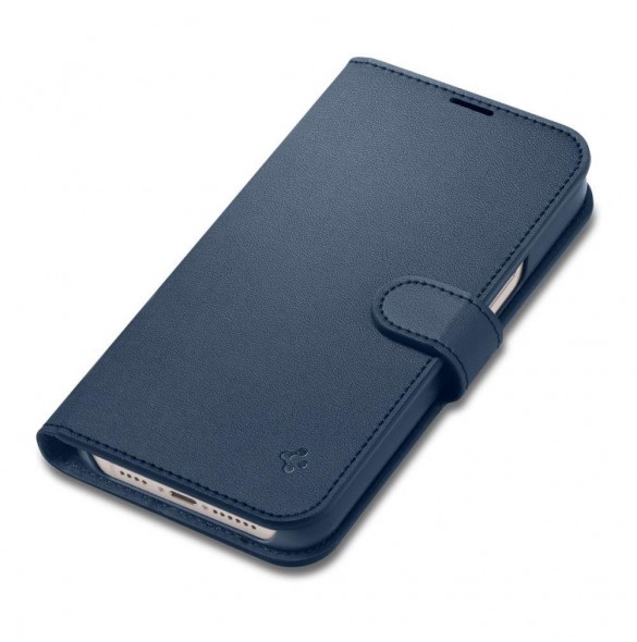 Spigen Wallet S Leather Flip Wallet for iPhone 14 Blue
