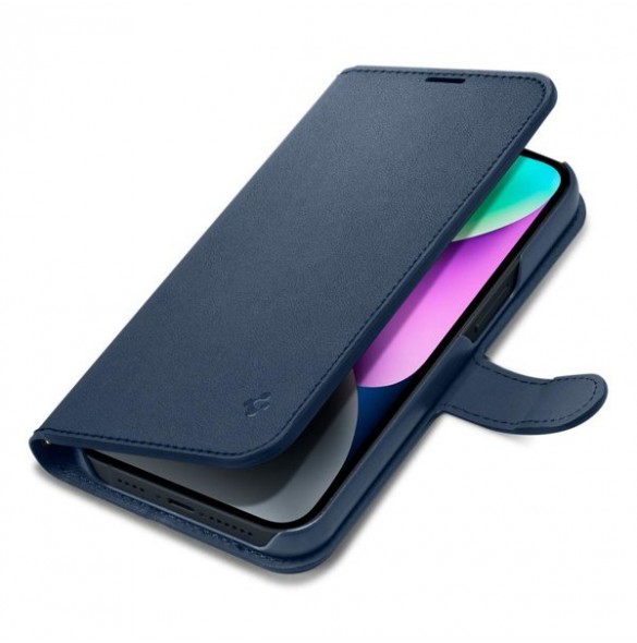 Spigen Wallet S Leather Flip Wallet for iPhone 14 Blue
