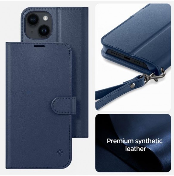 Spigen Wallet S Leather Flip Wallet for iPhone 14 Blue