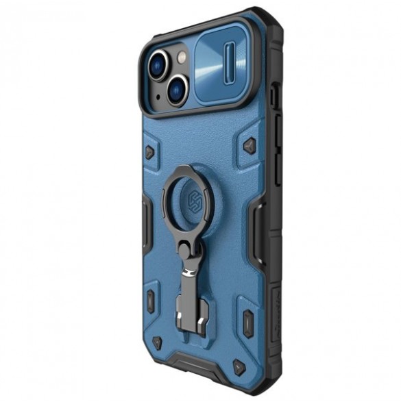 Nillkin CamShield Armor Pro Case iPhone 14 Armor Case with Camera Cover Ring Stand Blue