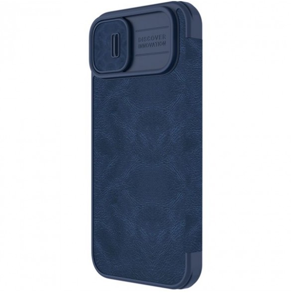 Nillkin Qin Leather Pro Case Cover iPhone 14 Camera Protector Holster Cover Flip Case Blue