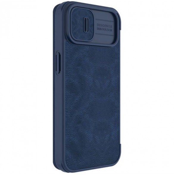 Nillkin Qin Leather Pro Case Cover iPhone 14 Camera Protector Holster Cover Flip Case Blue