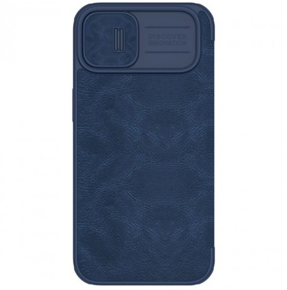 Nillkin Qin Leather Pro Case Cover iPhone 14 Camera Protector Holster Cover Flip Case Blue