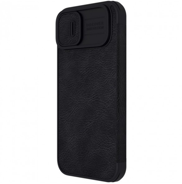Nillkin Qin Leather Pro Case Cover iPhone 14 Camera Protector Holster Cover Flip Case Black