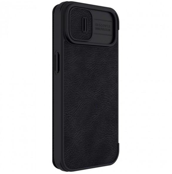 Nillkin Qin Leather Pro Case Cover iPhone 14 Camera Protector Holster Cover Flip Case Black