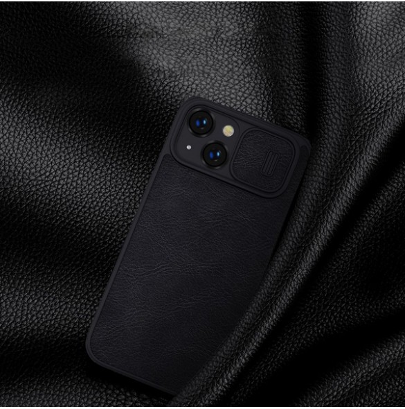 Nillkin Qin Leather Pro Case Cover iPhone 14 Camera Protector Holster Cover Flip Case Black