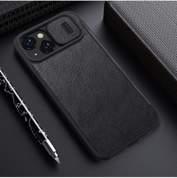 Nillkin Qin Leather Pro Case Cover iPhone 14 Camera Protector Holster Cover Flip Case Black