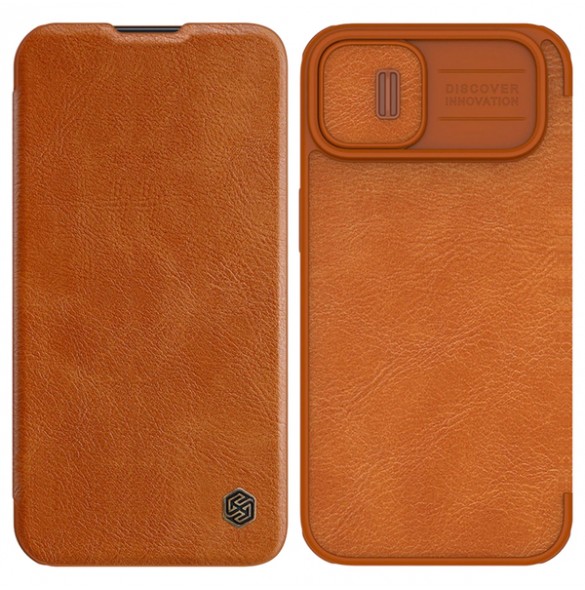 Nillkin Qin Leather Pro Case iPhone 14 Camera Cover Holster Cover Flip Case Brown