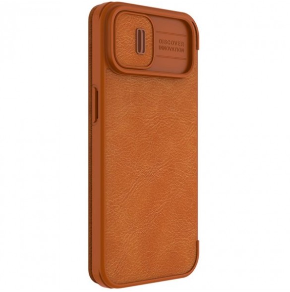 Nillkin Qin Leather Pro Case iPhone 14 Camera Cover Holster Cover Flip Case Brown