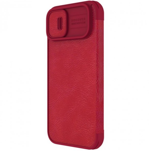 Nillkin Qin Leather Pro Case Cover iPhone 14 Camera Protector Holster Cover Flip Case Red
