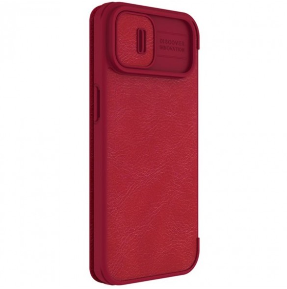 Nillkin Qin Leather Pro Case Cover iPhone 14 Camera Protector Holster Cover Flip Case Red
