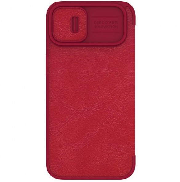 Nillkin Qin Leather Pro Case Cover iPhone 14 Camera Protector Holster Cover Flip Case Red