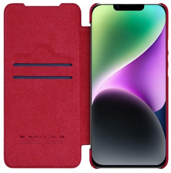Nillkin Qin Leather Pro Case Cover iPhone 14 Camera Protector Holster Cover Flip Case Red