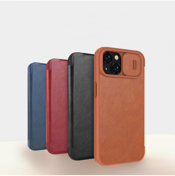 Nillkin Qin Leather Pro Case Cover iPhone 14 Camera Protector Holster Cover Flip Case Red