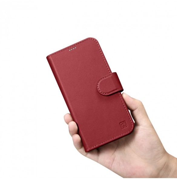 iCarer Wallet Case 2in1 iPhone 14 Leather Flip Case Anti-RFID Red