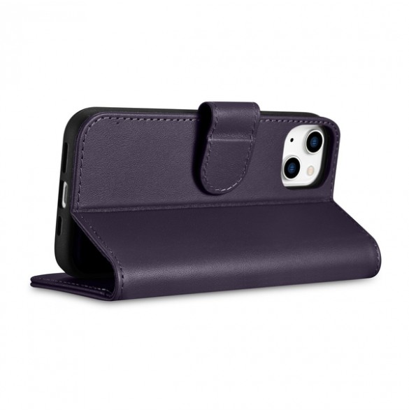 iCarer Wallet Case 2in1 Case iPhone 14 Leather Flip Cover Anti-RFID Dark Purple