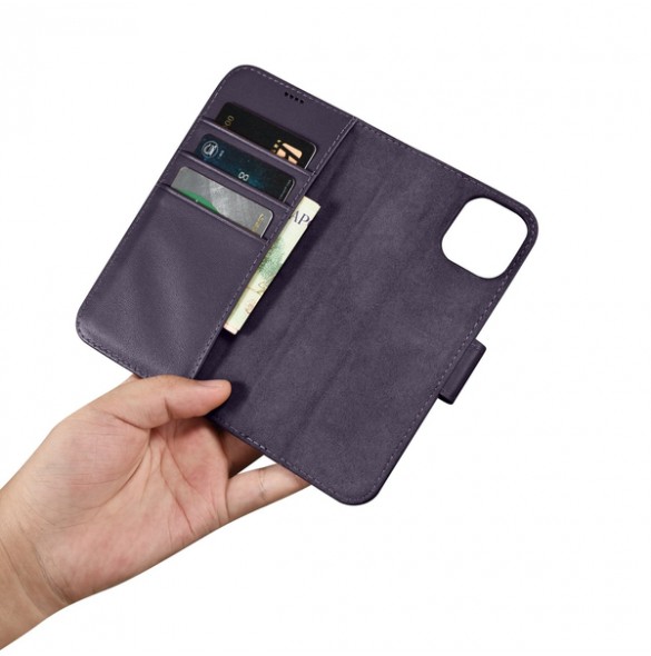 iCarer Wallet Case 2in1 Case iPhone 14 Leather Flip Cover Anti-RFID Dark Purple