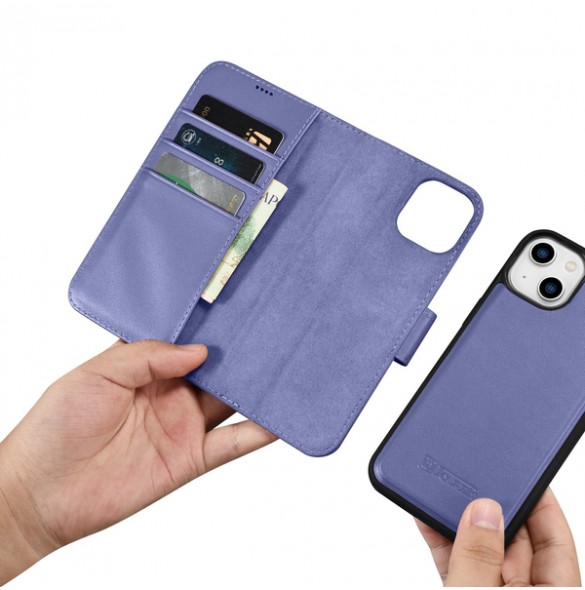 iCarer Wallet Case 2in1 Case iPhone 14 Leather Flip Cover Anti-RFID Light Purple
