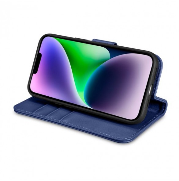 iCarer Wallet Case 2in1 Case iPhone 14 Anti-RFID Leather Flip Case Blue