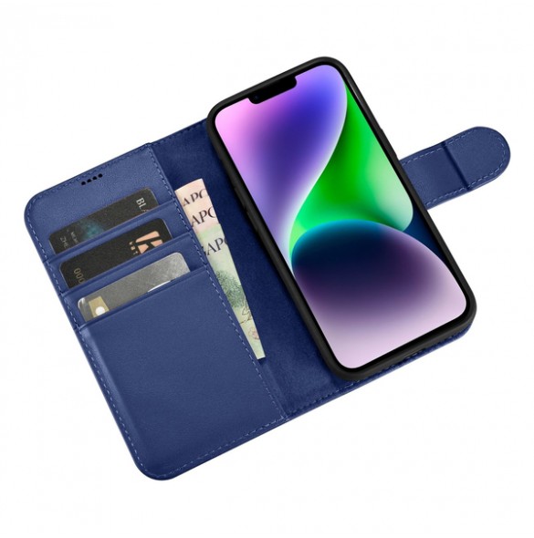 iCarer Wallet Case 2in1 Case iPhone 14 Anti-RFID Leather Flip Case Blue