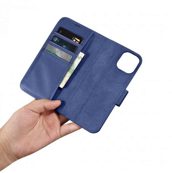 iCarer Wallet Case 2in1 Case iPhone 14 Anti-RFID Leather Flip Case Blue