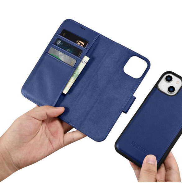 iCarer Wallet Case 2in1 Case iPhone 14 Anti-RFID Leather Flip Case Blue