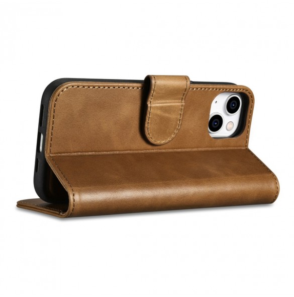 iCarer Oil Wax Wallet Case 2in1 Case iPhone 14 Leather Flip Cover Anti-RFID brown