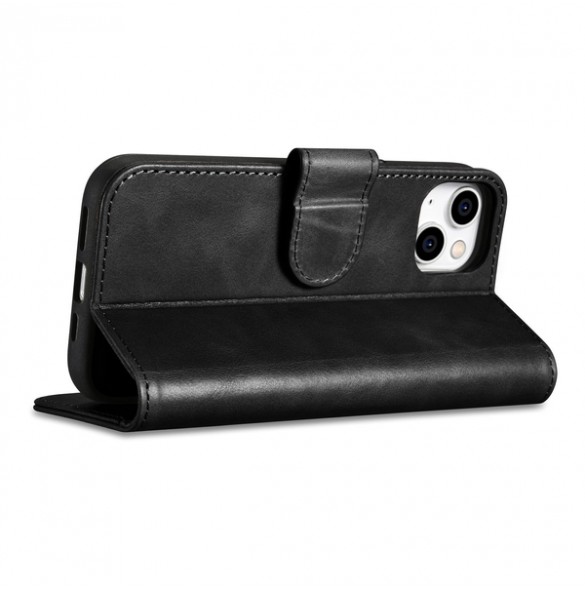 iCarer Oil Wax Wallet Case 2in1 Case iPhone 14 Leather Flip Cover Anti-RFID black