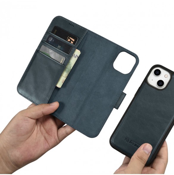 copy of iCarer Oil Wax Wallet Case 2in1 Case iPhone 14 Leather Flip Cover Anti-RFID Brown