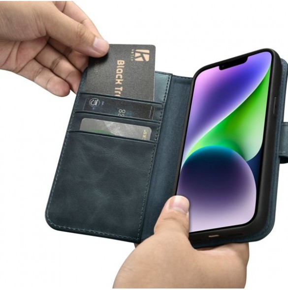 copy of iCarer Oil Wax Wallet Case 2in1 Case iPhone 14 Leather Flip Cover Anti-RFID Brown