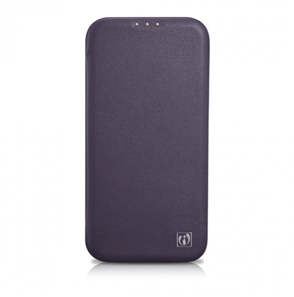 iCarer CE Premium Leather Folio Case iPhone 14 Magnetic Flip Leather Folio Case MagSafe Dark Purple