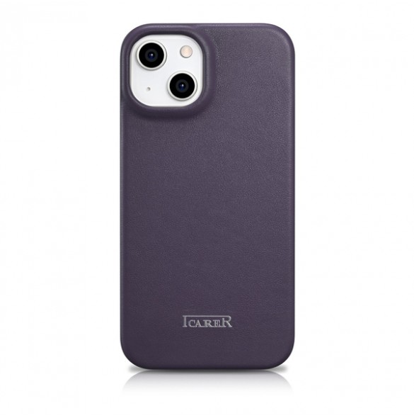 iCarer CE Premium Leather Folio Case iPhone 14 Magnetic Flip Leather Folio Case MagSafe Dark Purple