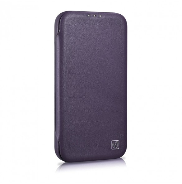 iCarer CE Premium Leather Folio Case iPhone 14 Magnetic Flip Leather Folio Case MagSafe Dark Purple