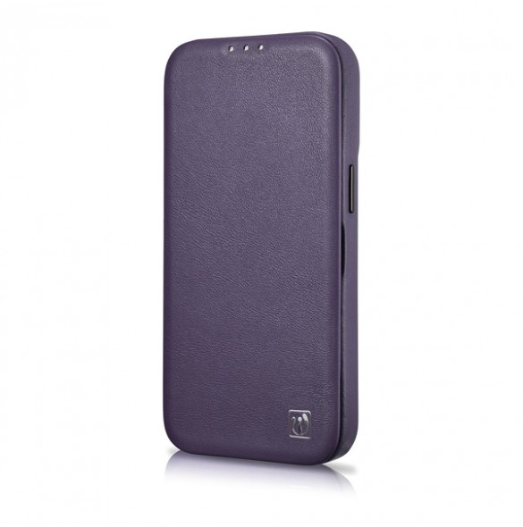iCarer CE Premium Leather Folio Case iPhone 14 Magnetic Flip Leather Folio Case MagSafe Dark Purple