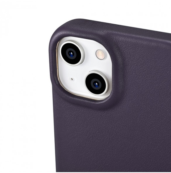 iCarer CE Premium Leather Folio Case iPhone 14 Magnetic Flip Leather Folio Case MagSafe Dark Purple