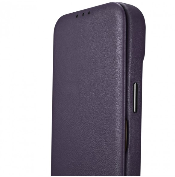 iCarer CE Premium Leather Folio Case iPhone 14 Magnetic Flip Leather Folio Case MagSafe Dark Purple