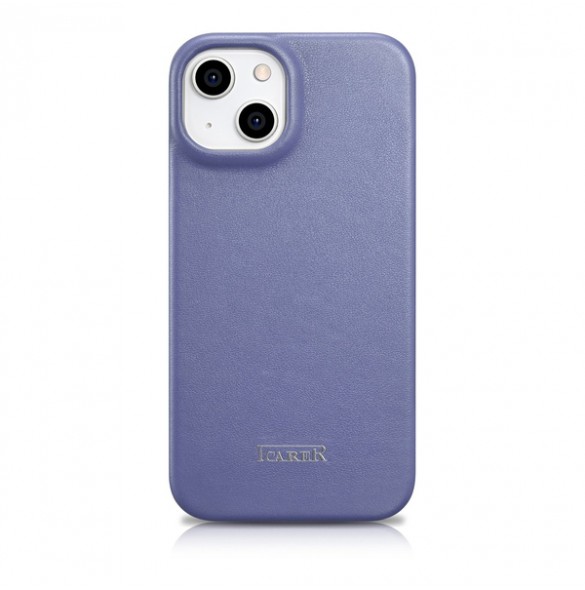 iCarer CE Premium Leather Folio Case iPhone 14 Magnetic Flip Leather Folio Case MagSafe Light Purple