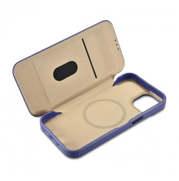 iCarer CE Premium Leather Folio Case iPhone 14 Magnetic Flip Leather Folio Case MagSafe Light Purple