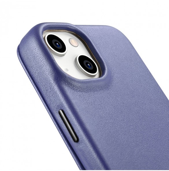 iCarer CE Premium Leather Folio Case iPhone 14 Magnetic Flip Leather Folio Case MagSafe Light Purple