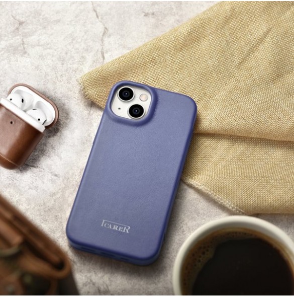 iCarer CE Premium Leather Folio Case iPhone 14 Magnetic Flip Leather Folio Case MagSafe Light Purple
