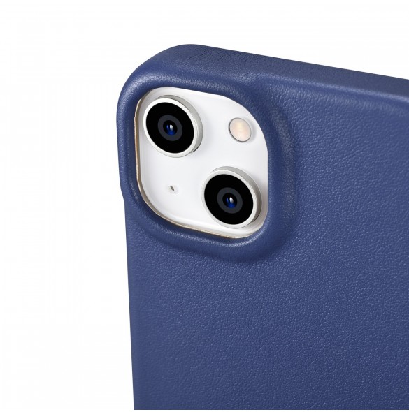 iCarer CE Premium Leather Folio Case iPhone 14 magnetic flip case MagSafe blue
