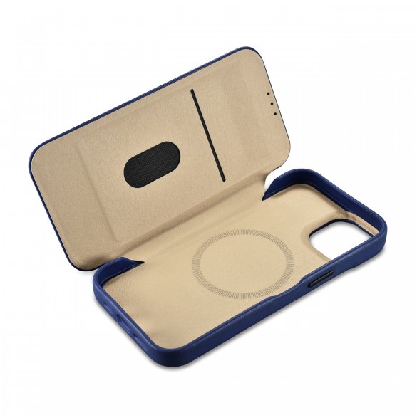 iCarer CE Premium Leather Folio Case iPhone 14 magnetic flip case MagSafe blue