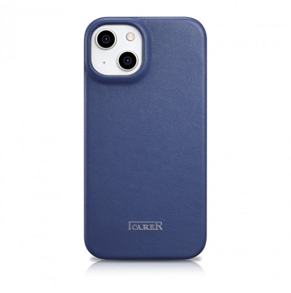 iCarer CE Premium Leather Folio Case iPhone 14 magnetic flip case MagSafe blue