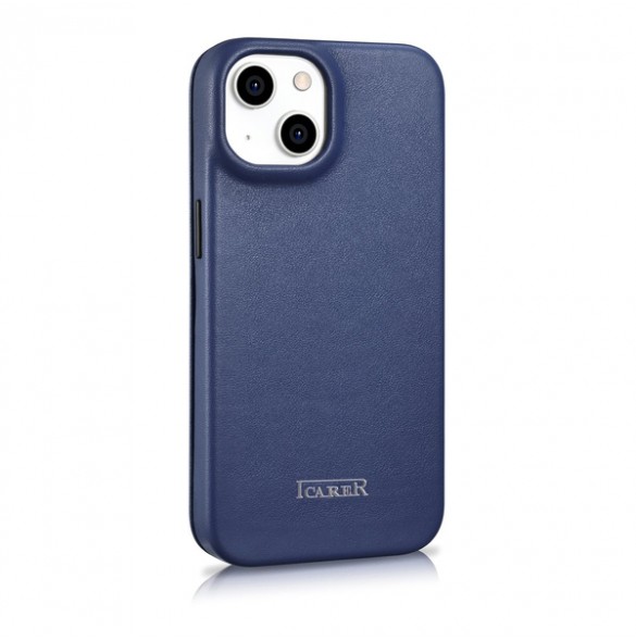 iCarer CE Premium Leather Folio Case iPhone 14 magnetic flip case MagSafe blue
